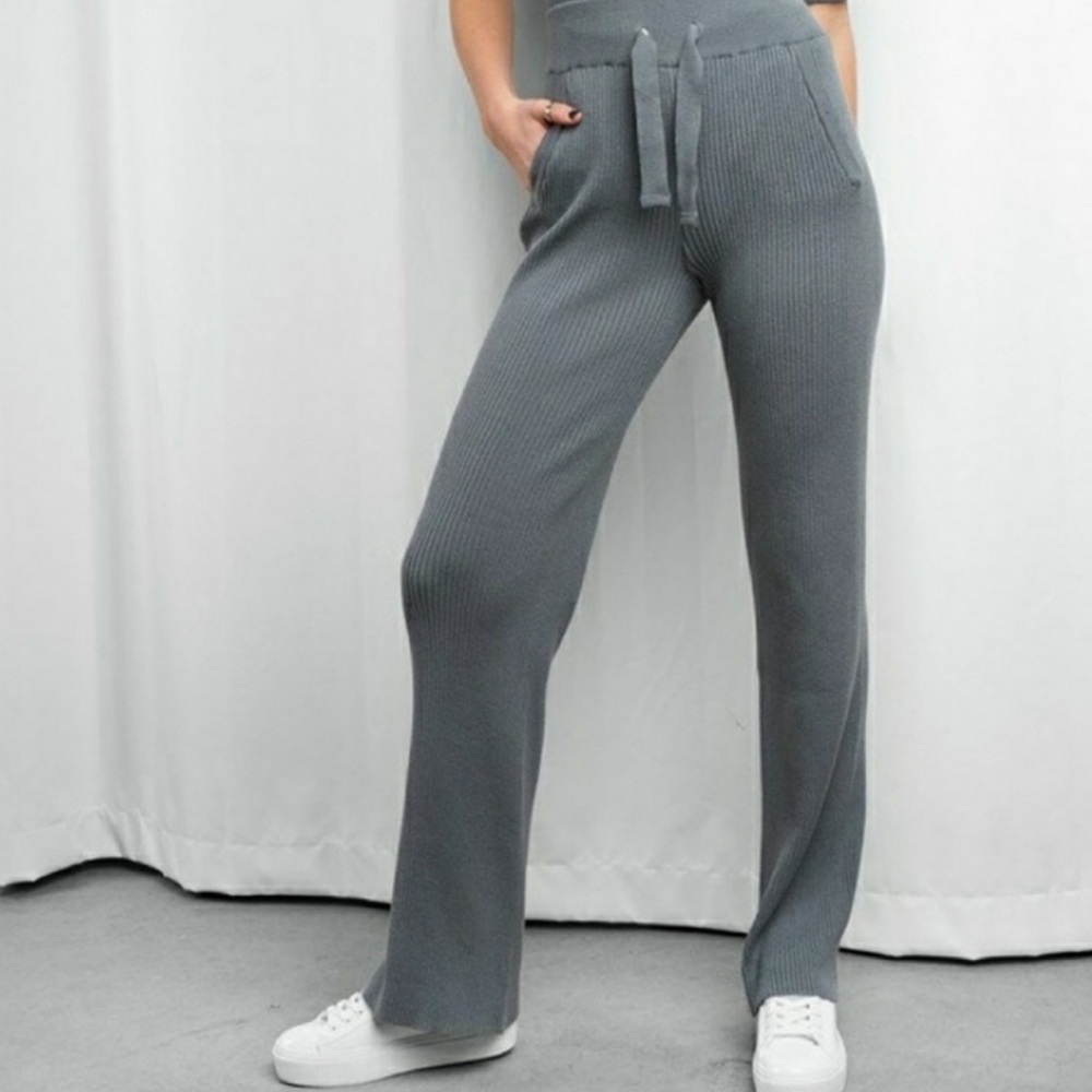 Grey Rib Knitted Pants - Picture 3 of 9